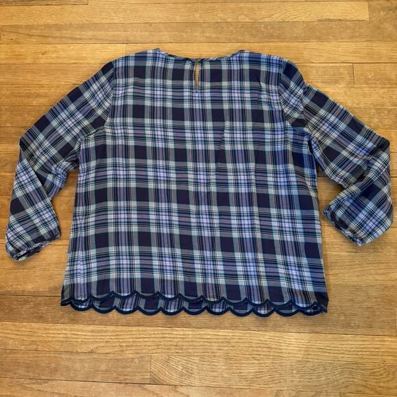 Talbots purple plaid scalloped trim embroidered blouse shirt top size XLP 
b17 - Picture 4 of 4